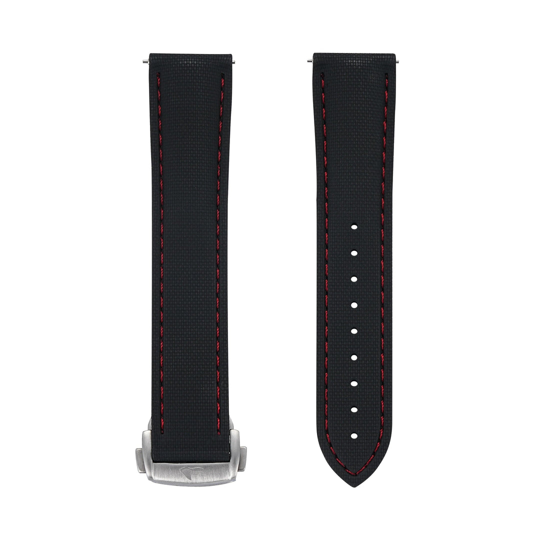 BluShark Straps Rubber Sailcloth Deploy 20mm / Brushed Sailcloth Rubber Deploy- Black/Red