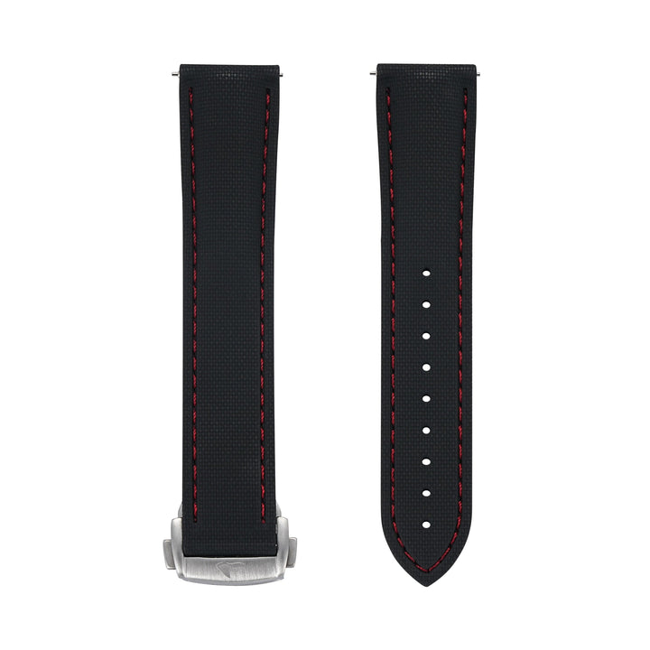 BluShark Straps Rubber Sailcloth Deploy 20mm / Brushed Sailcloth Rubber Deploy- Black/Red