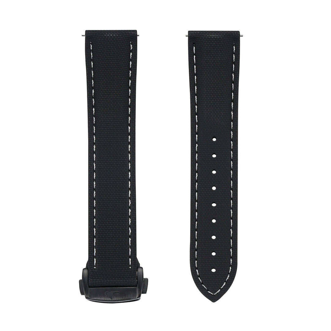 BluShark Straps Rubber Sailcloth Deploy 20mm / PVD Black Sailcloth Rubber Deploy - Black/White