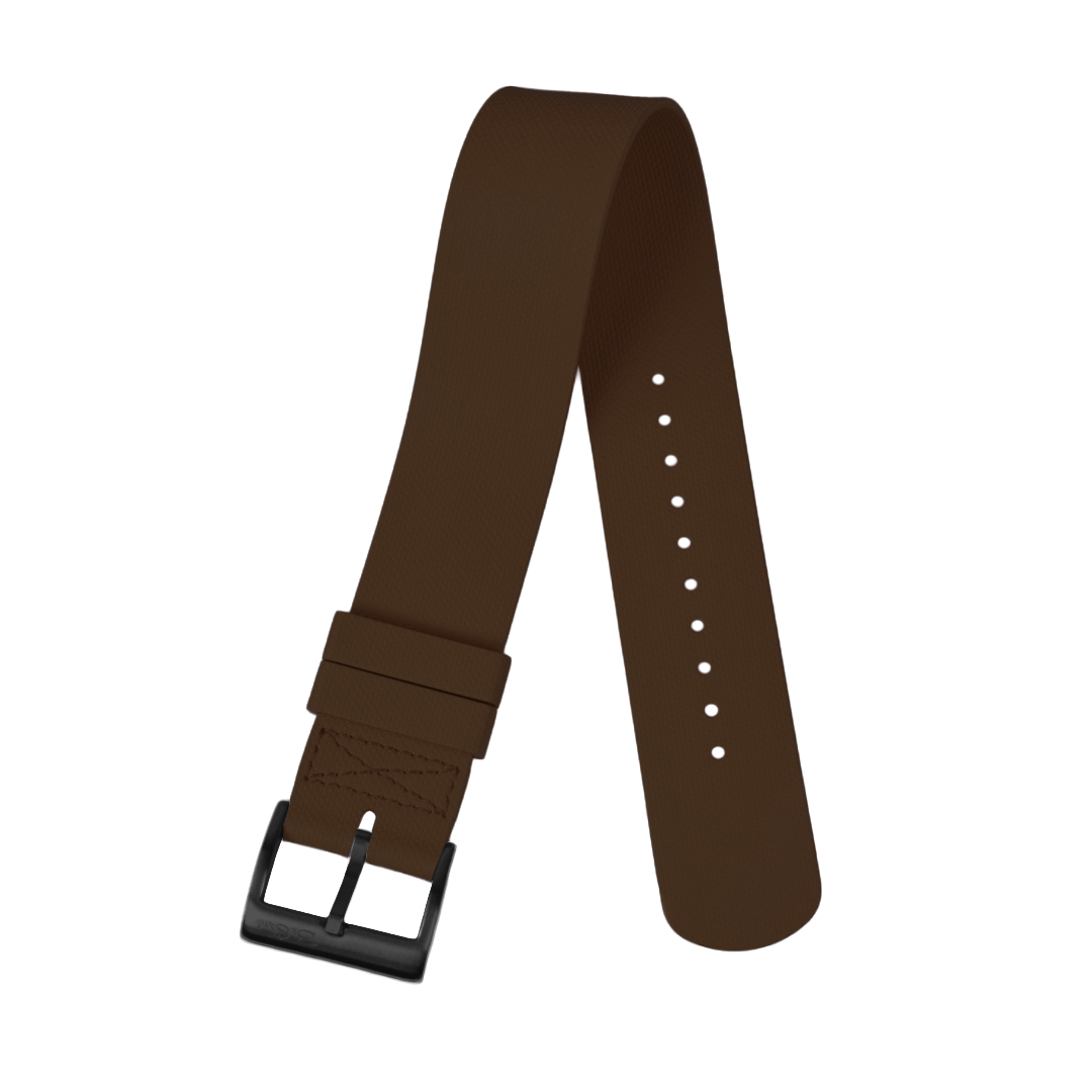 BluShark Straps Single-Pass Rubber 22mm / PVD Black Single-Pass Rubber - Brown