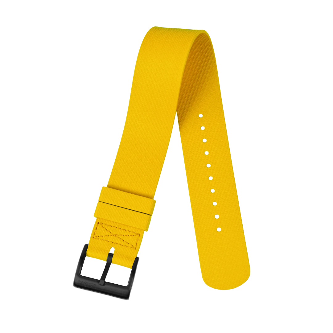 BluShark Straps Single-Pass Rubber 22mm / Brushed Single-Pass Rubber - Yellow