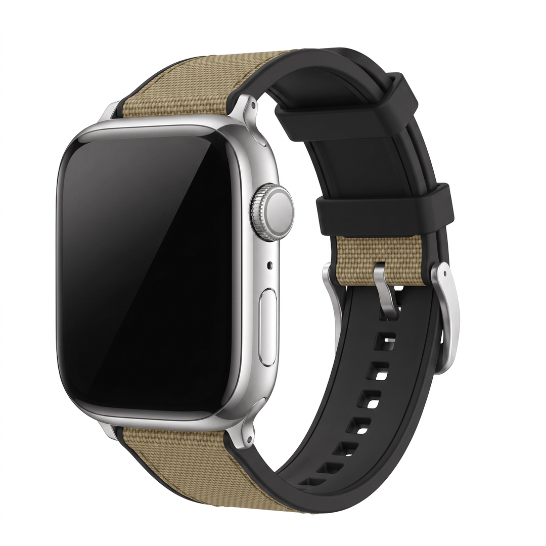 Canvas & Rubber Band – For Apple Watch - Tan - BluShark Straps