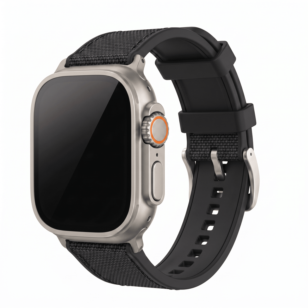 Canvas & Rubber Band - For Apple Watch ULTRA - Black - BluShark Straps