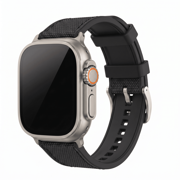 Canvas & Rubber Band - For Apple Watch ULTRA - Black - BluShark Straps