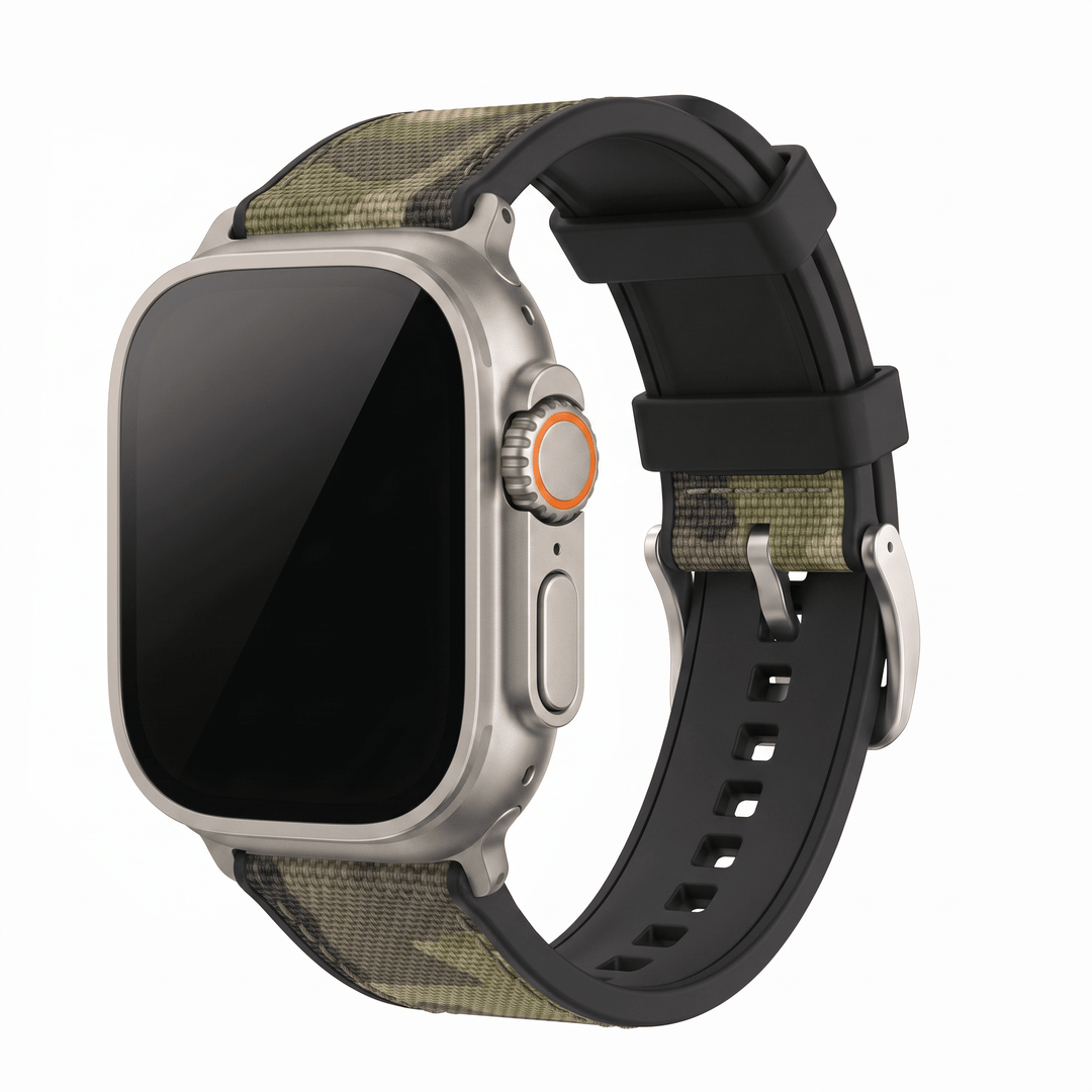 Canvas & Rubber Band - For Apple Watch ULTRA - Camo Green - BluShark Straps