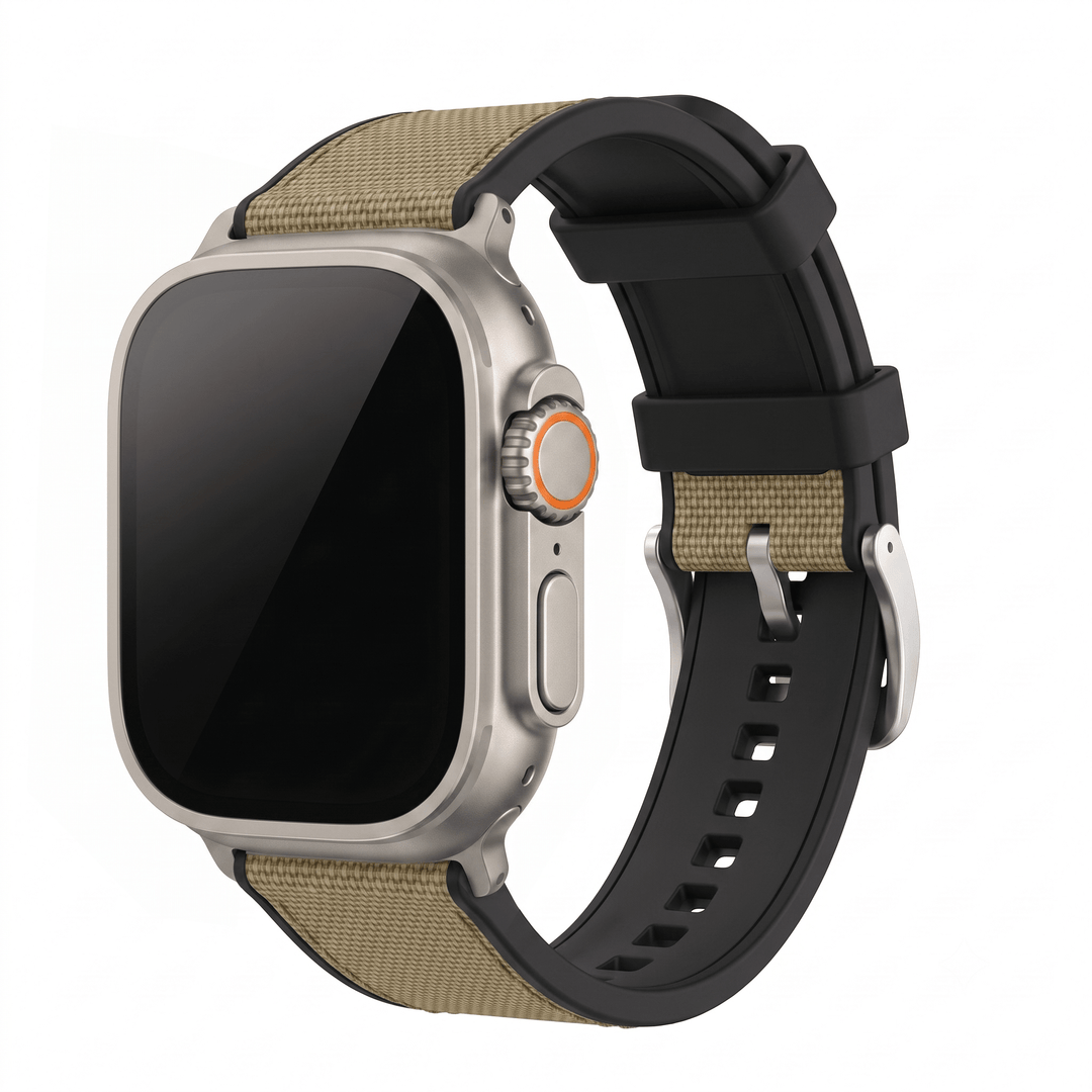 Canvas & Rubber Band - For Apple Watch ULTRA - Tan - BluShark Straps