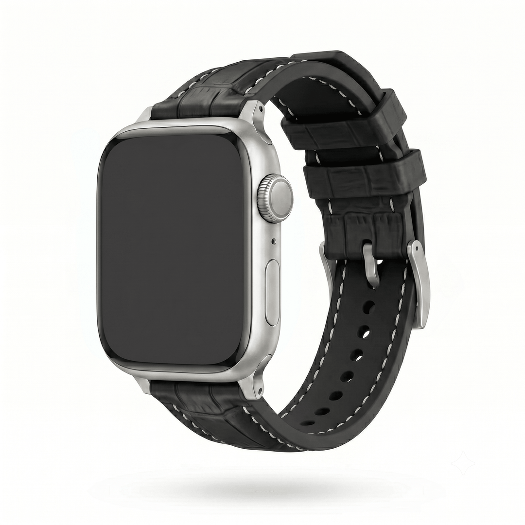 Croc Rubber - For Apple Watch - Black with White - BluShark Straps