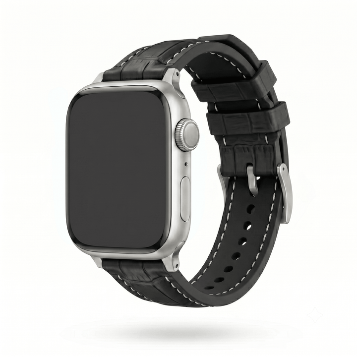 Croc Rubber - For Apple Watch - Black with White - BluShark Straps