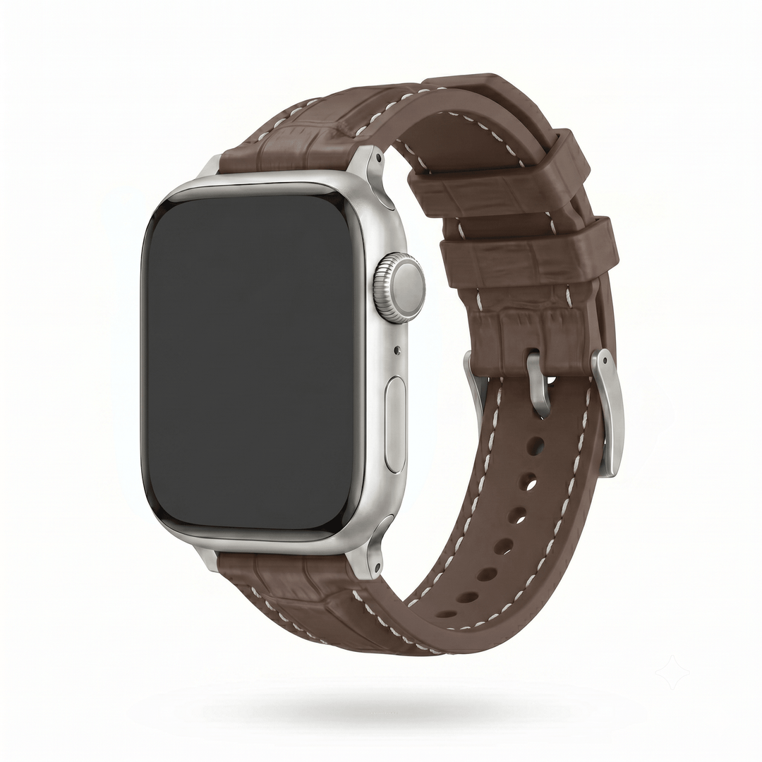 Croc Rubber - For Apple Watch - Brown with White - BluShark Straps