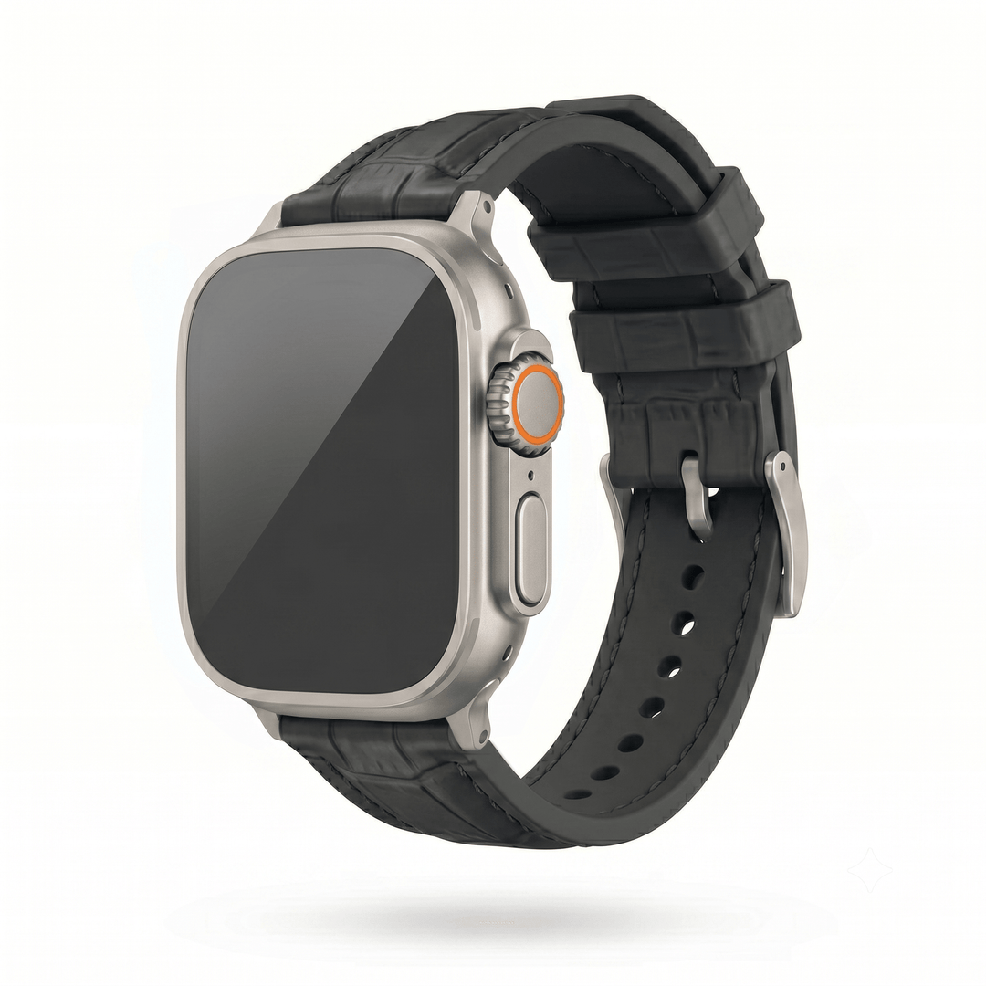 Croc Rubber - For Apple Watch ULTRA - Black with Black - BluShark Straps