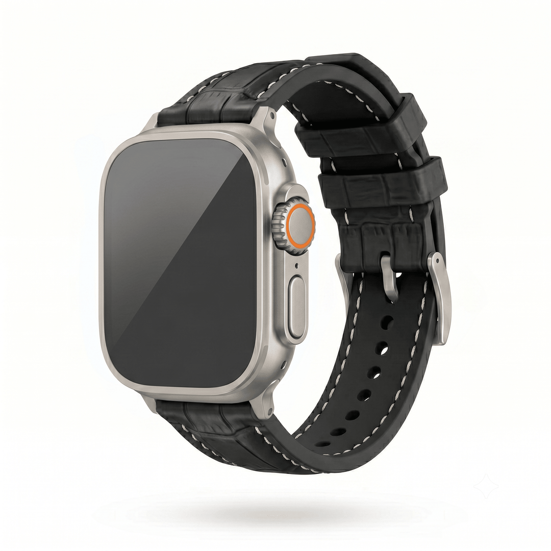 Croc Rubber - For Apple Watch ULTRA - Black with White - BluShark Straps