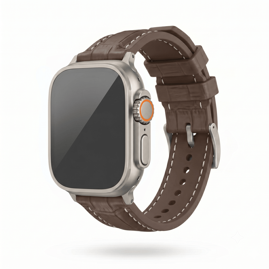 Croc Rubber - For Apple Watch ULTRA - Brown with White - BluShark Straps