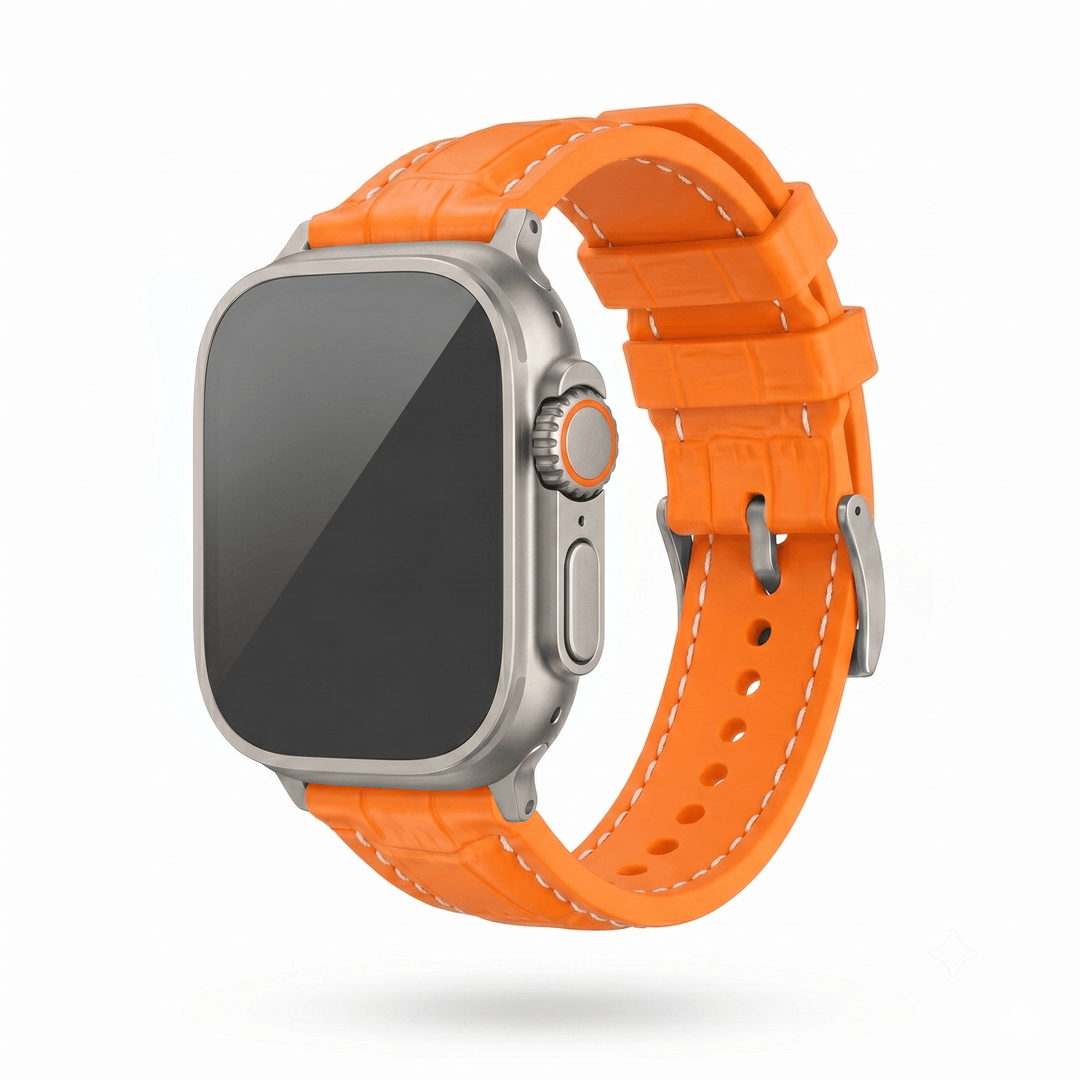 Croc Rubber - For Apple Watch ULTRA - Orange with White - BluShark Straps