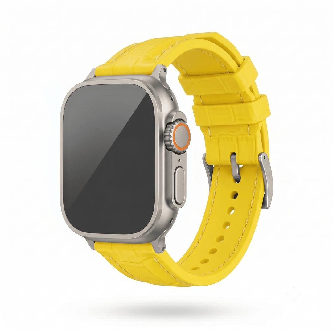 Croc Rubber - For Apple Watch ULTRA - Yellow with White - BluShark Straps