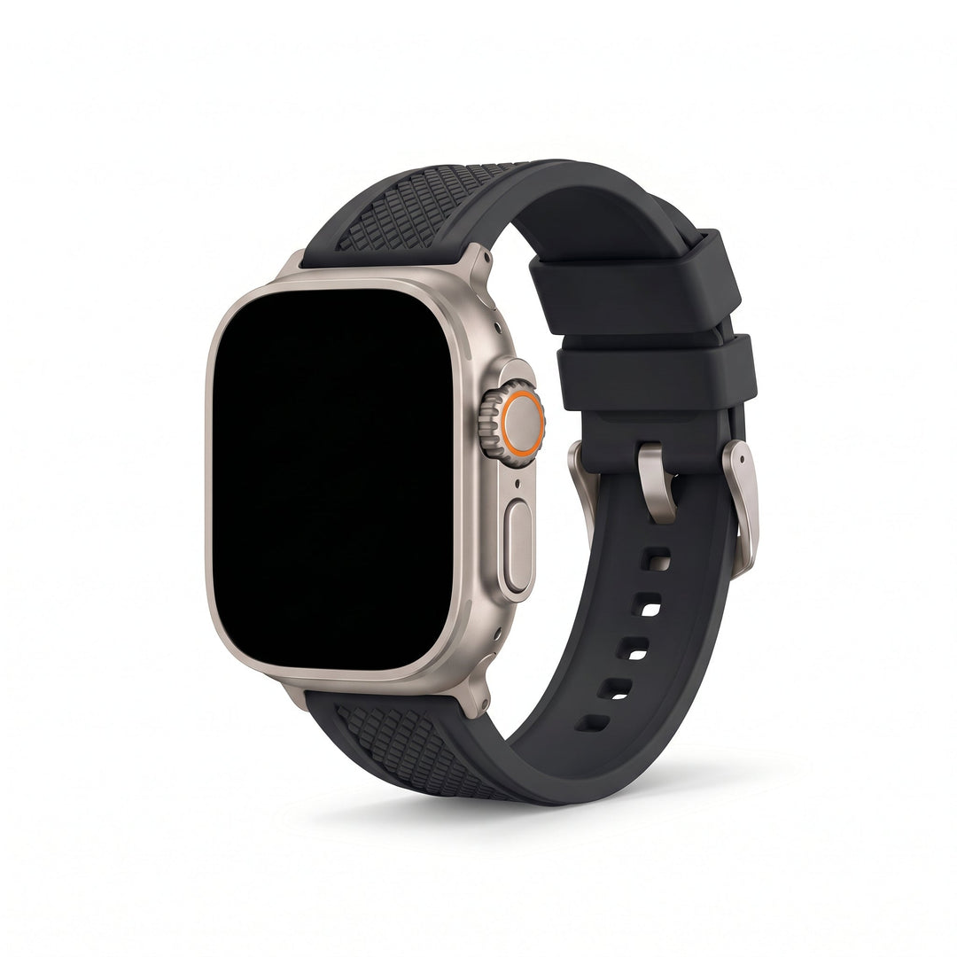 Crosshatch Rubber Band - For Apple Watch ULTRA - Black - BluShark Straps