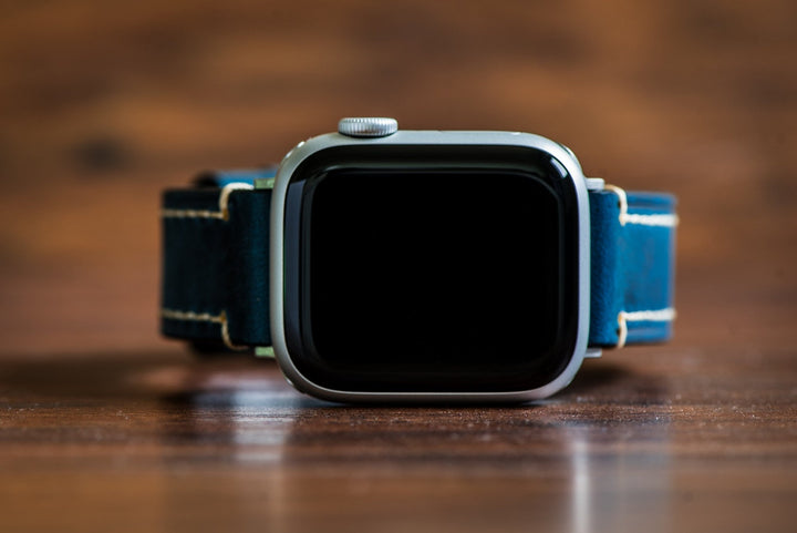 Leather Border Stitch Band - For Apple Watch - Blue Jeans - BluShark Straps