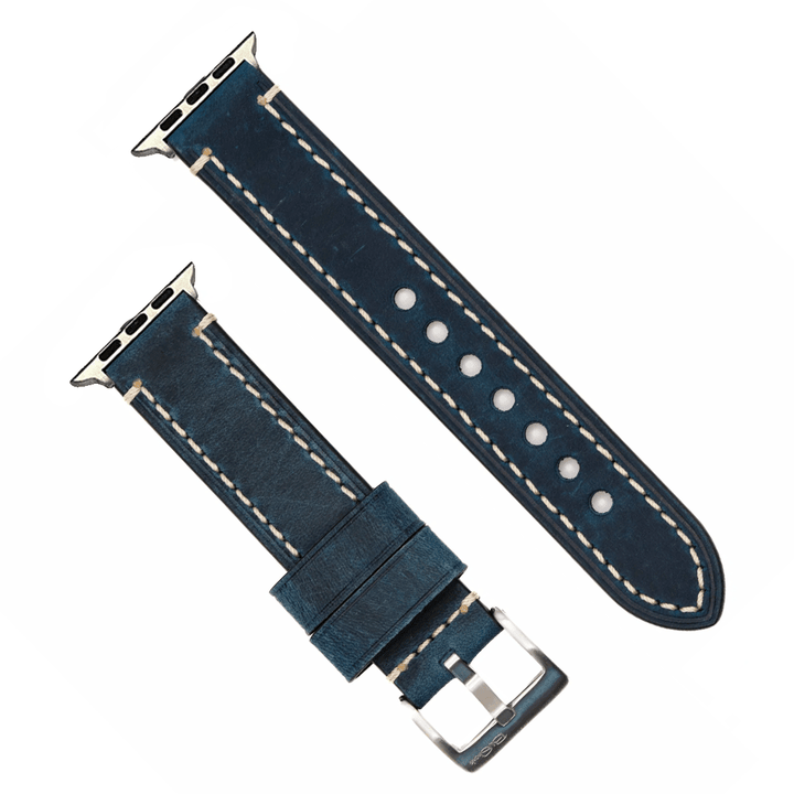 Leather Border Stitch Band - For Apple Watch - Blue Jeans - BluShark Straps