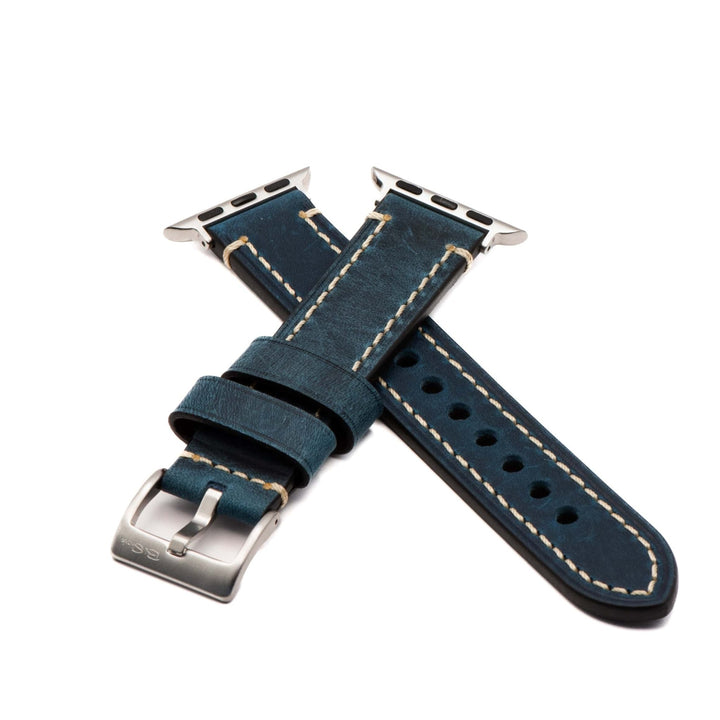 Leather Border Stitch Band - For Apple Watch - Blue Jeans - BluShark Straps