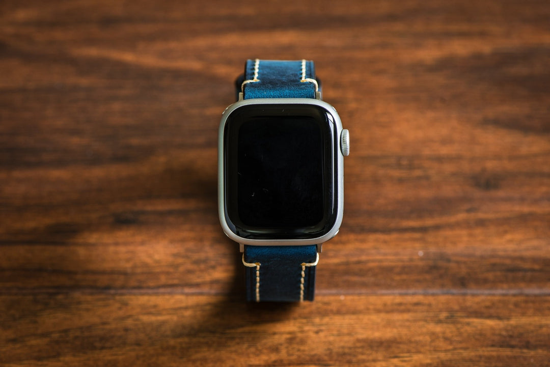 Leather Border Stitch Band - For Apple Watch - Blue Jeans - BluShark Straps