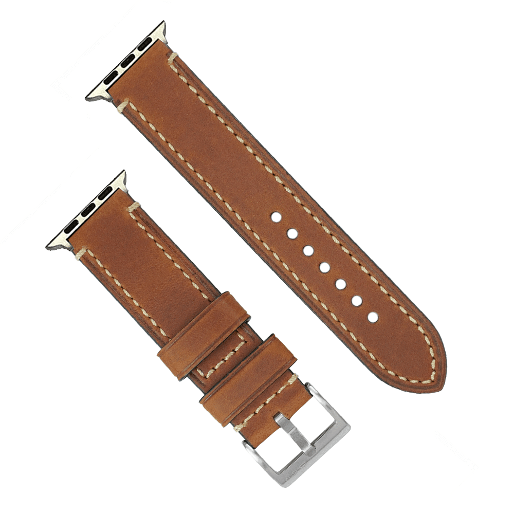 Leather Border Stitch Band - For Apple Watch - Hazelnut Brown - BluShark Straps