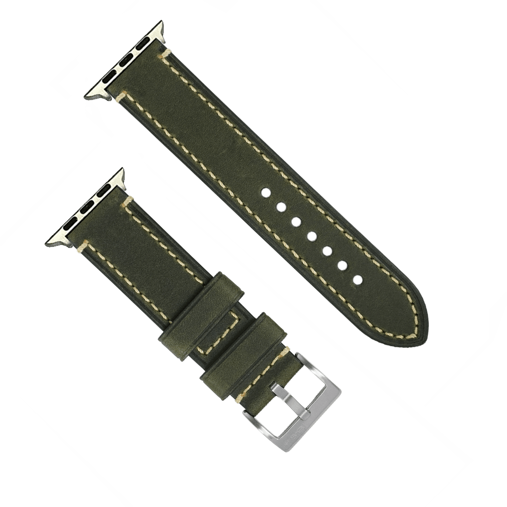 Leather Border Stitch Band - For Apple Watch - Pine Green - BluShark Straps