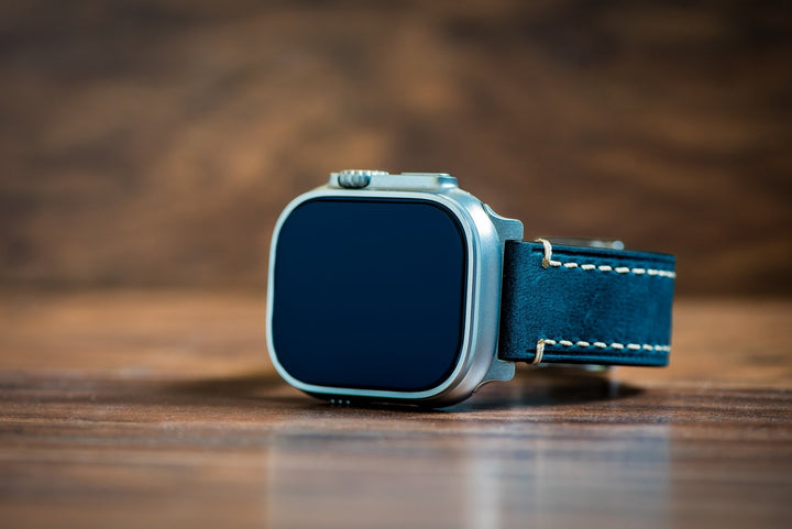 Leather Border Stitch Band - For Apple Watch ULTRA - Blue Jeans - BluShark Straps