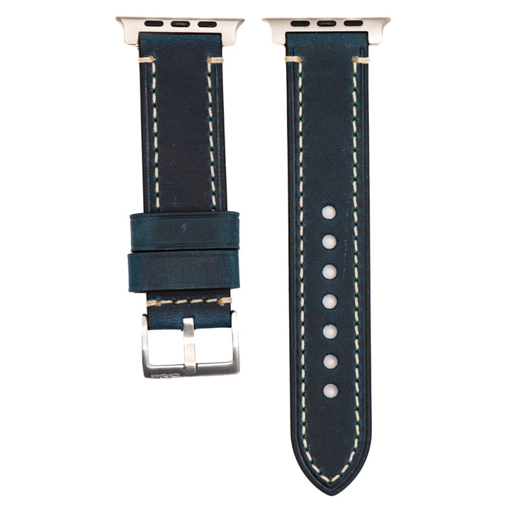 Leather Border Stitch Band - For Apple Watch ULTRA - Blue Jeans - BluShark Straps