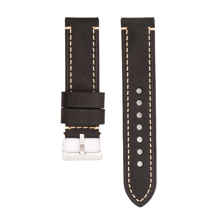 Leather - Border Stitch Black - BluShark Straps