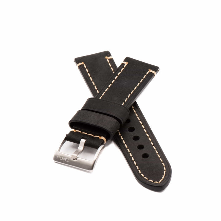 Leather - Border Stitch Black - BluShark Straps
