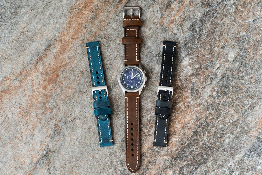 Leather - Border Stitch Black - BluShark Straps