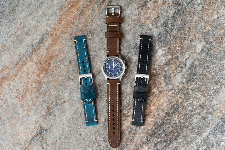 Leather - Border Stitch Black - BluShark Straps