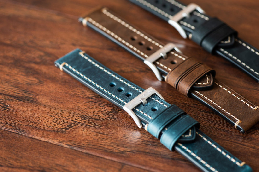 Leather - Border Stitch Blue Jeans - BluShark Straps