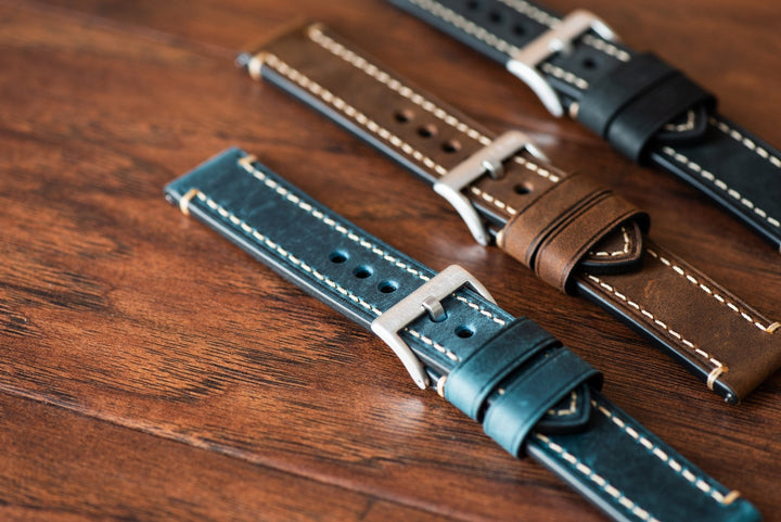 Leather - Border Stitch Blue Jeans - BluShark Straps