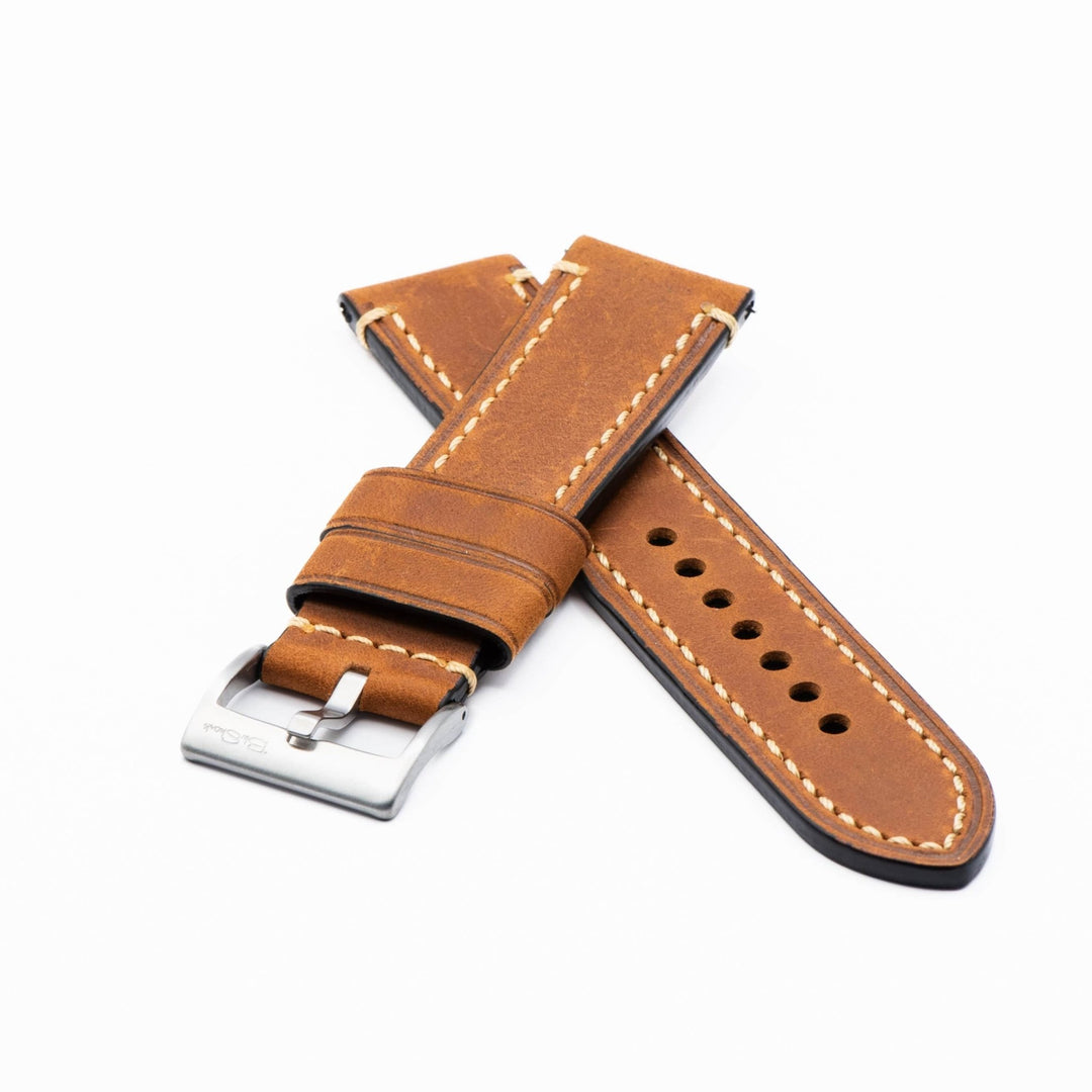 Leather - Border Stitch Hazelnut Brown - BluShark Straps