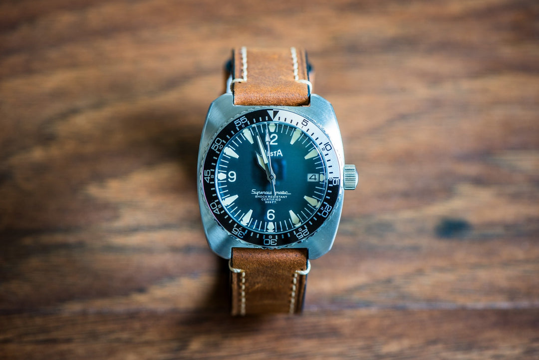 Leather - Border Stitch Hazelnut Brown - BluShark Straps