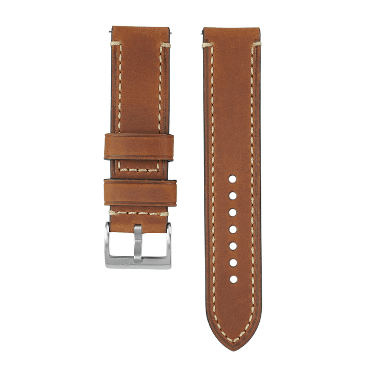 Leather - Border Stitch Hazelnut Brown - BluShark Straps