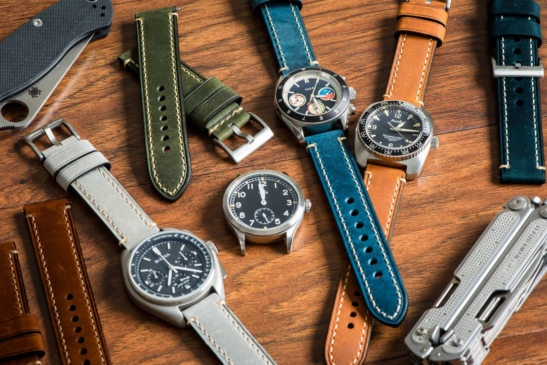 Leather - Border Stitch Pine Green - BluShark Straps