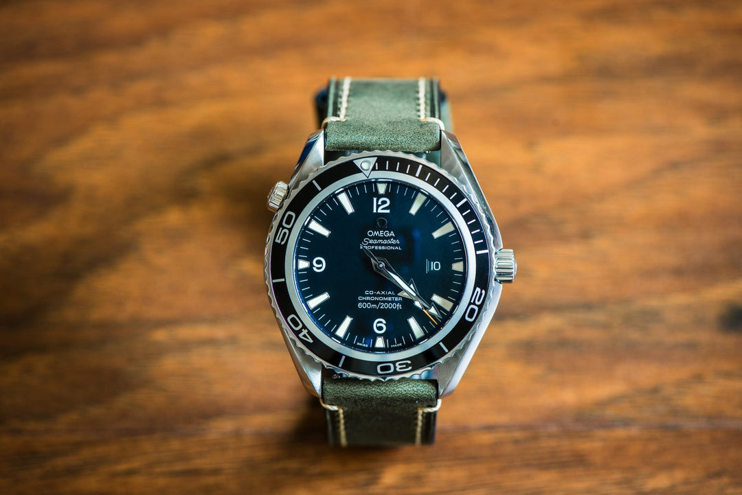 Leather - Border Stitch Pine Green - BluShark Straps