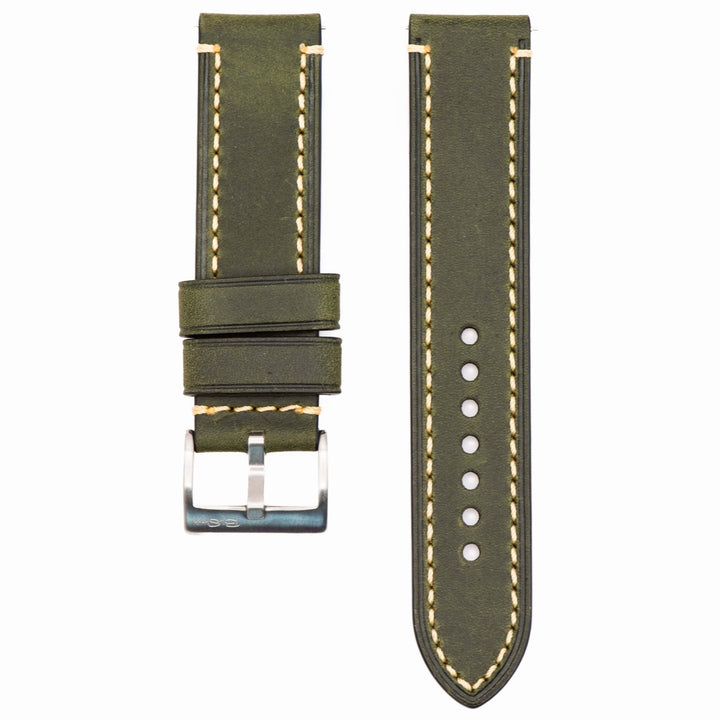 Leather - Border Stitch Pine Green - BluShark Straps