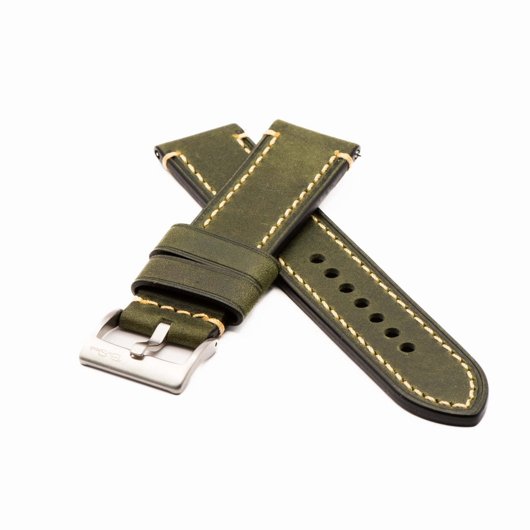 Leather - Border Stitch Pine Green - BluShark Straps