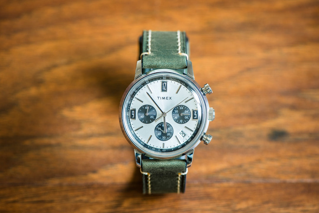 Leather - Border Stitch Pine Green - BluShark Straps