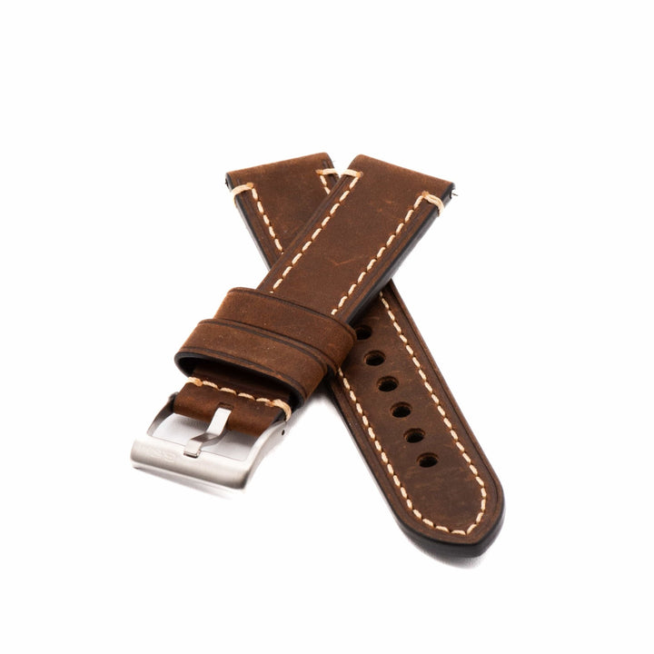 Leather - Border Stitch Saddle Brown - BluShark Straps