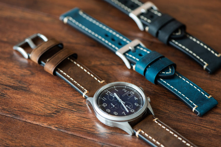 Leather - Border Stitch Saddle Brown - BluShark Straps