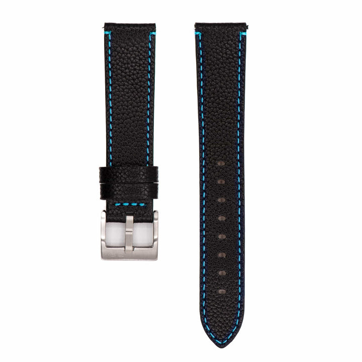 Leather - Contrast Stitch Black with Bright Blue - BluShark Straps