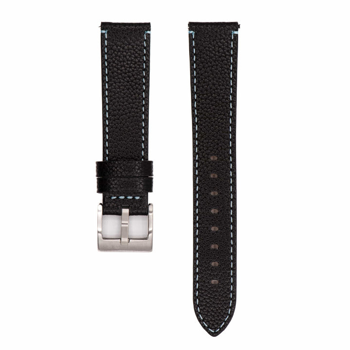 Leather - Contrast Stitch Black with Light Blue - BluShark Straps