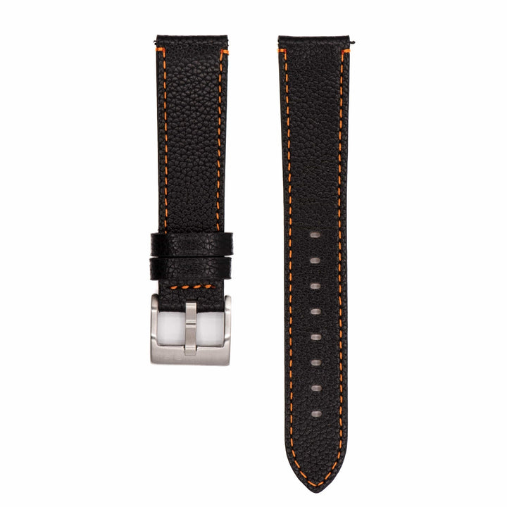 Leather - Contrast Stitch Black with Orange - BluShark Straps