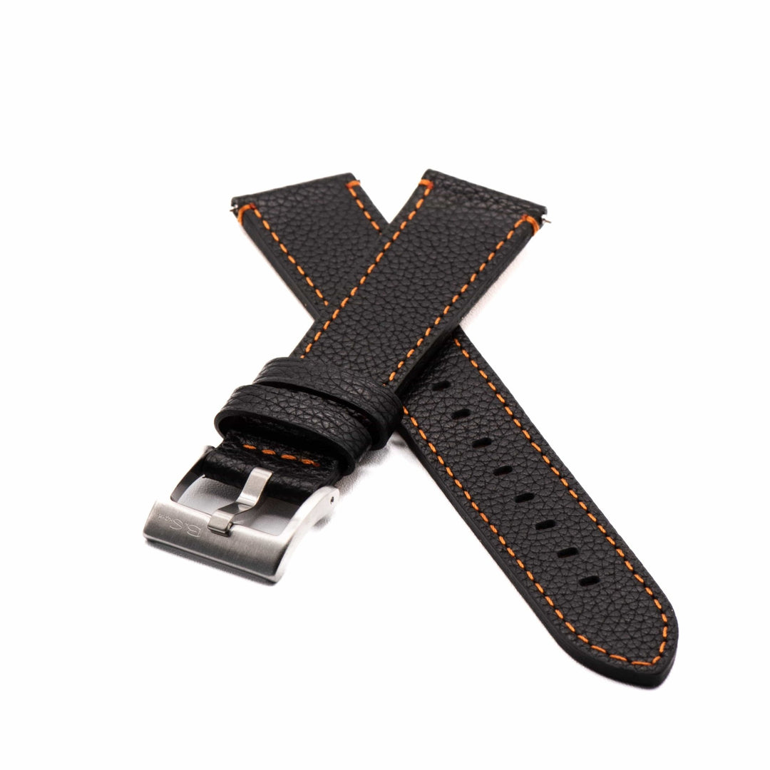 Leather - Contrast Stitch Black with Orange - BluShark Straps
