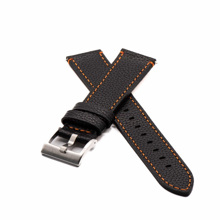 Leather - Contrast Stitch Black with Orange - BluShark Straps