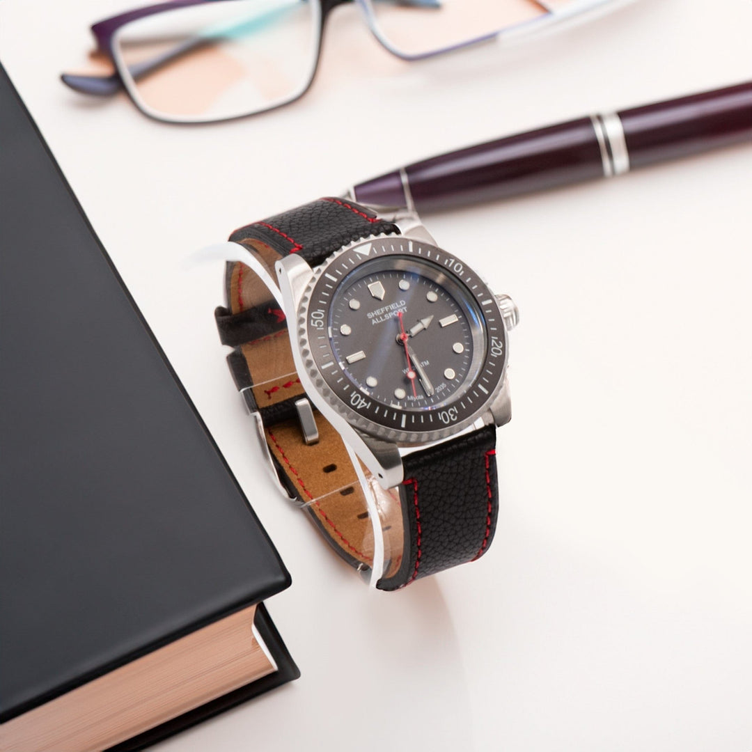 Leather - Contrast Stitch Black with Red - BluShark Straps