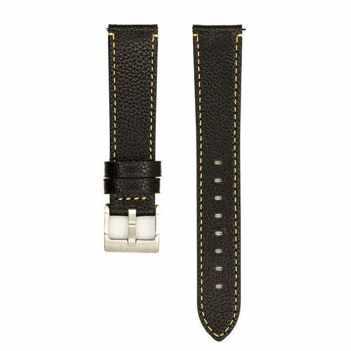 Leather - Contrast Stitch Black with Yellow - BluShark Straps